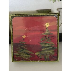 Rock Flower Paper 4 Coasters Abstract Cool Contemporary Christmas Tree 4"x4" NIB